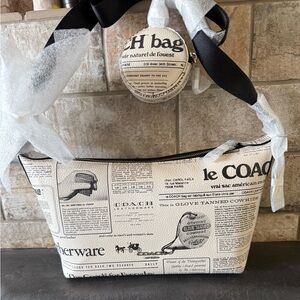 Coach Newspaper-Print Shoulder Bag in Cream and Black